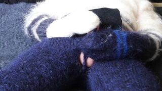 Big Fuzzy Mohair Turtleneck Jumper Sweater - mohair pants, mittens and hood - 5 image