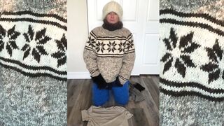 Mohair Wool Turtleneck Sweater Jumper Fetish, sweater pants, wool mittens, white mohair cap - 1 image