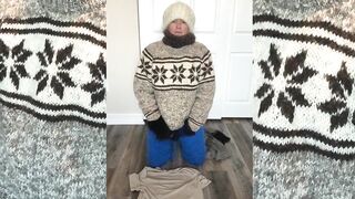 Mohair Wool Turtleneck Sweater Jumper Fetish, sweater pants, wool mittens, white mohair cap - 2 image