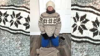 Mohair Wool Turtleneck Sweater Jumper Fetish, sweater pants, wool mittens, white mohair cap - 3 image
