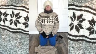 Mohair Wool Turtleneck Sweater Jumper Fetish, sweater pants, wool mittens, white mohair cap - 5 image