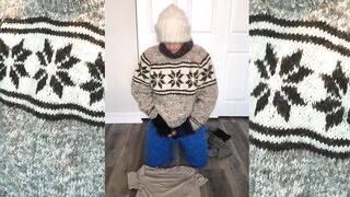 Mohair Wool Turtleneck Sweater Jumper Fetish, sweater pants, wool mittens, white mohair cap - 6 image