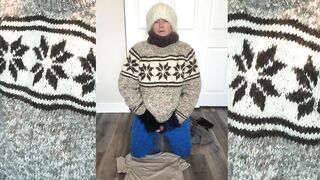 Mohair Wool Turtleneck Sweater Jumper Fetish, sweater pants, wool mittens, white mohair cap - 7 image