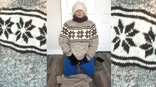 Mohair Wool Turtleneck Sweater Jumper Fetish, sweater pants, wool mittens, white mohair cap - 8 image