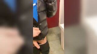 Twink sucks dick & swallows cum in public toilet - 2 image