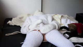 White Mohair Turtleneck Sweater Jumper - Chase Pike - beautiful cum flow - Angora mittens - 1 image