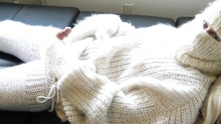 White Mohair Turtleneck Sweater Jumper - Chase Pike - beautiful cum flow - Angora mittens - 5 image