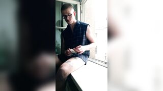 Showing off my hard cock while smoking in the window - 2 image