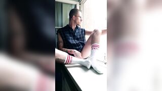 Showing off my hard cock while smoking in the window - 3 image