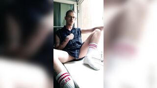 Showing off my hard cock while smoking in the window - 5 image