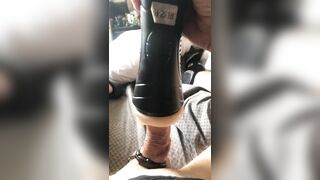 Isaac Hunt squeezes his huge white cock into tight fleshlight and cum explodes at the end. - 10 image