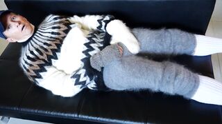 Sweater Fetish, mohair jumper and very fuzzy pants with long socks and a lot of cum - 1 image