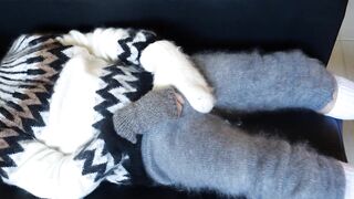 Sweater Fetish, mohair jumper and very fuzzy pants with long socks and a lot of cum - 2 image