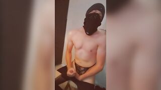 Femboy crossdresser teen with face mask masturbates and cums - 9 image