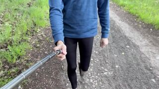 Walking main forest pathway in tight XS leggings & bare pantyhose feet - 1 image