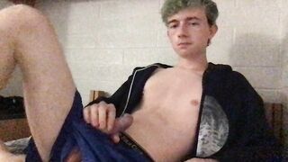 Twink jerks off and cums in college dorm room - 2 image