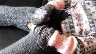 Pink and Gray Mohair Turtleneck Catsuit and cum load - 10 image