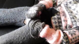 Pink and Gray Mohair Turtleneck Catsuit and cum load - 9 image