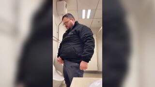 A Bull in a public toilet shooting a big load hoping to get caught. - 1 image